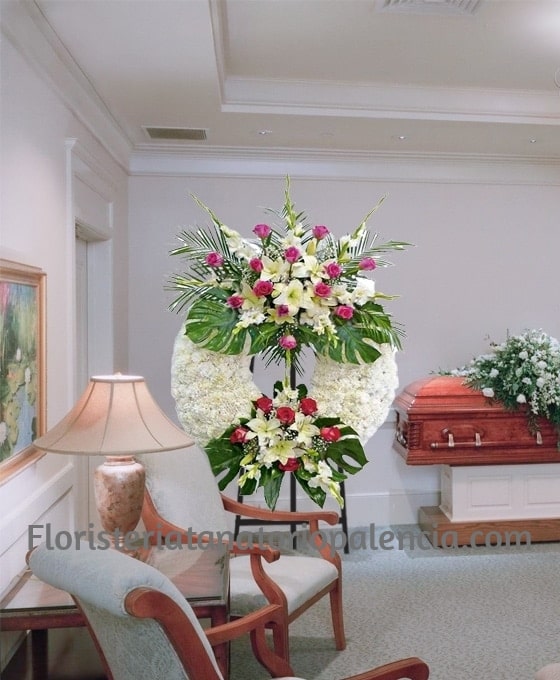Corona de flores Funerarias doble cabezal blanca